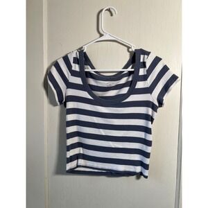 Hollister Striped Cropped‎ T Shirt Top Womens Size Large Scoop Neck Short Sleeve